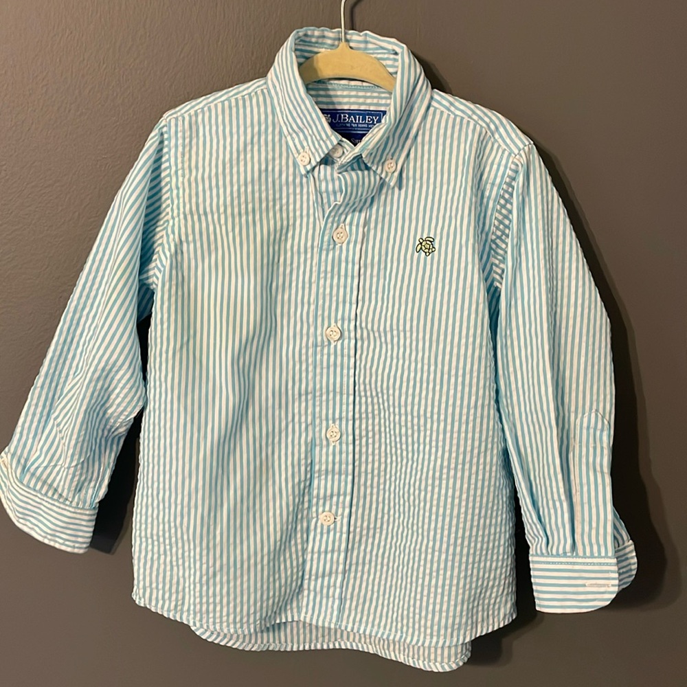 J. Bailey Seersucker Blue Button-down Shirt, 2T